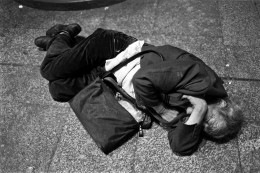 Homeless slept on the floor at main train station. KATOWICE 2005